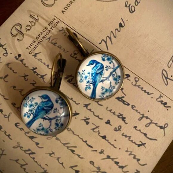 Blue Toile Willow Earrings - Picture 1 of 1